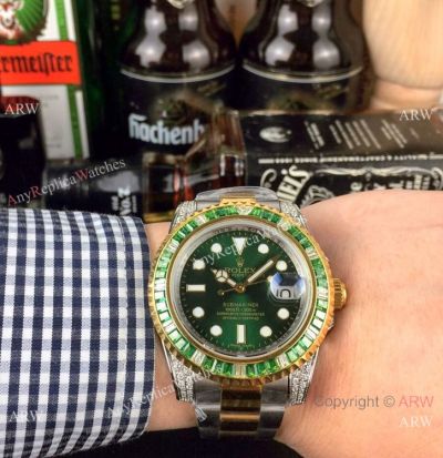 Replica Rolex Submariner 2 Tone Green Diamond Watch 40mm
